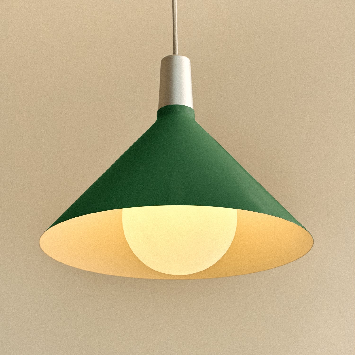 Tala Bower Pendant Light, Medium, in Dark Green + Sphere IV — close-up of shade