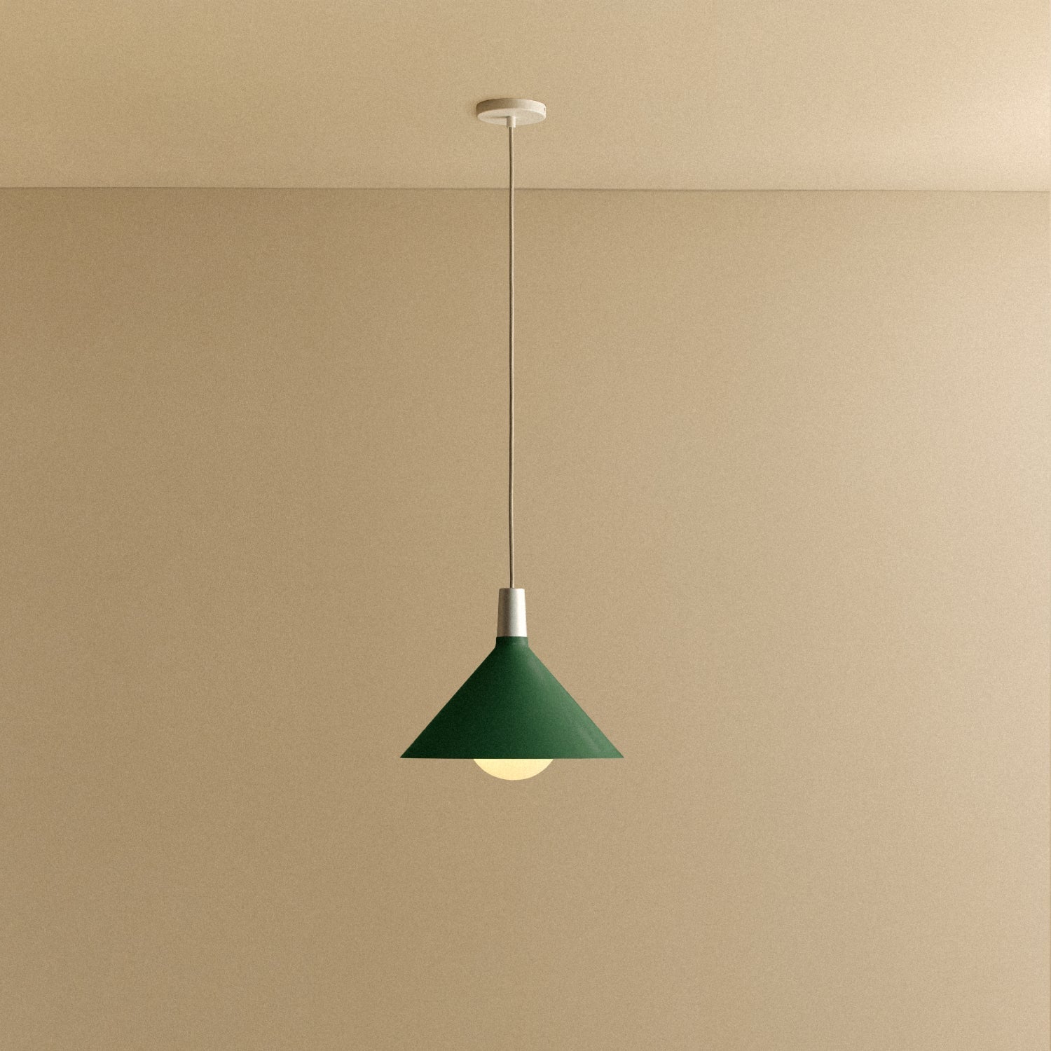 Tala Bower Pendant Light, Medium, in Dark Green + Sphere IV — front view