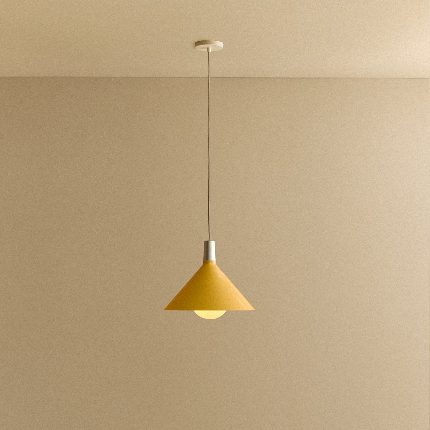 Tala Bower pendant light, medium, Yellow anodised aluminium shade — front view