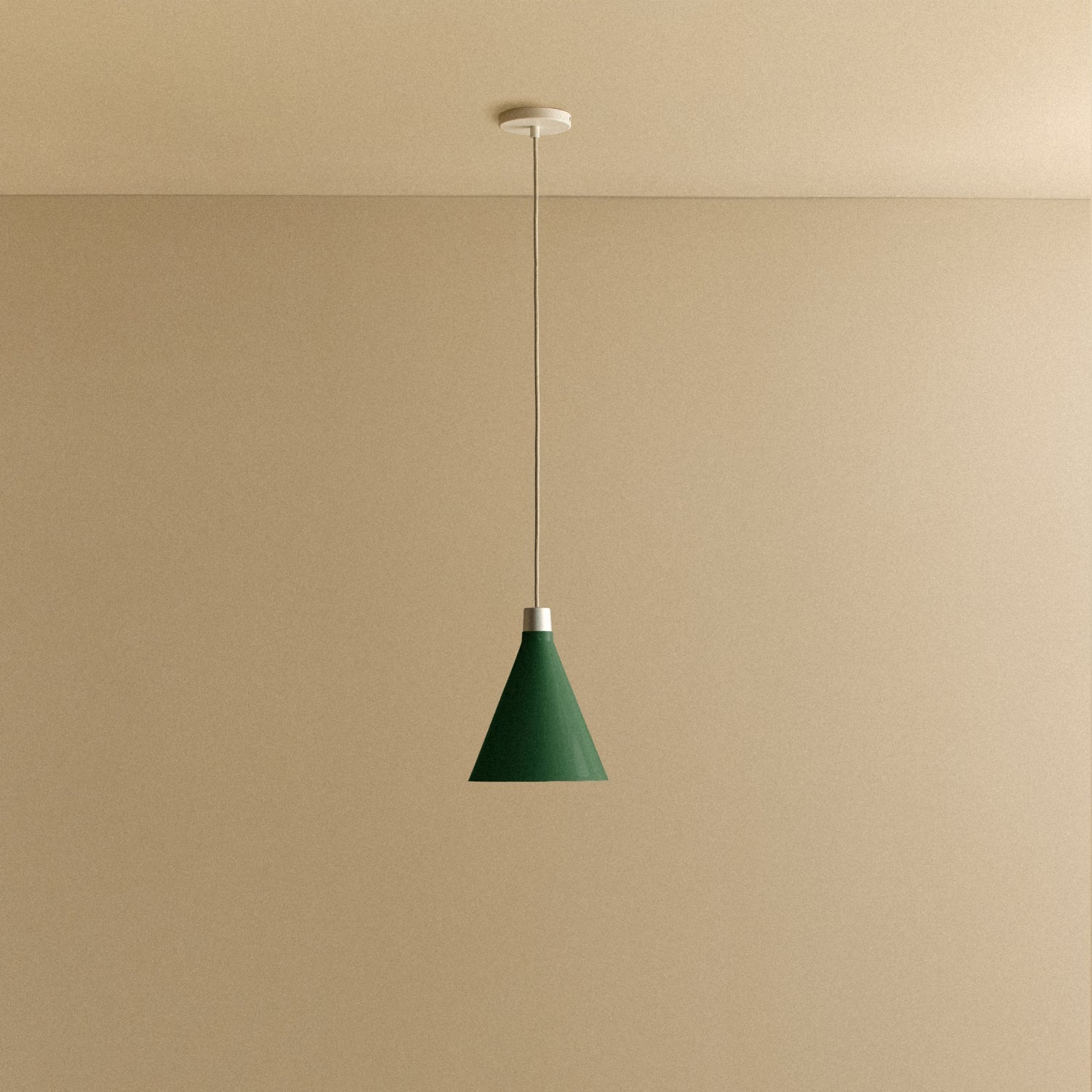 Tala Bower pendant light, small, Dark Green anodised aluminium shade + Sphere III — front view