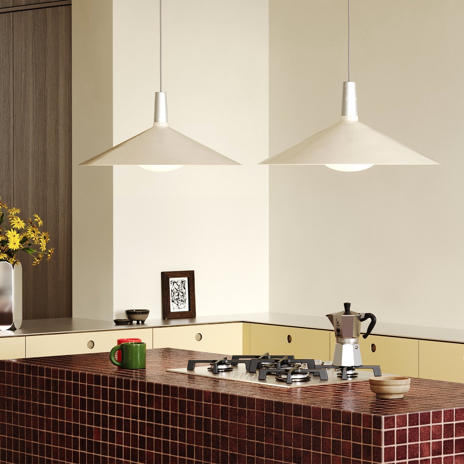 Tala Bower Pendant Light, Large, in Oyster White + Oval II — angled view