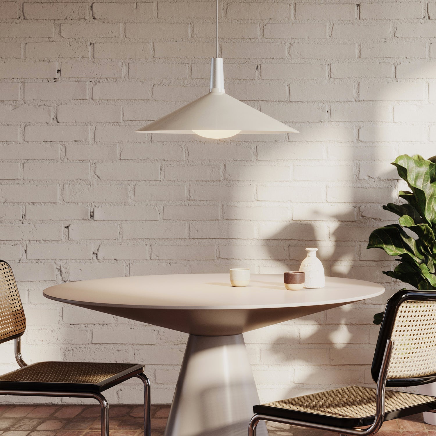 Tala Bower Pendant Light, Large, in Oyster White + Oval II — side view
