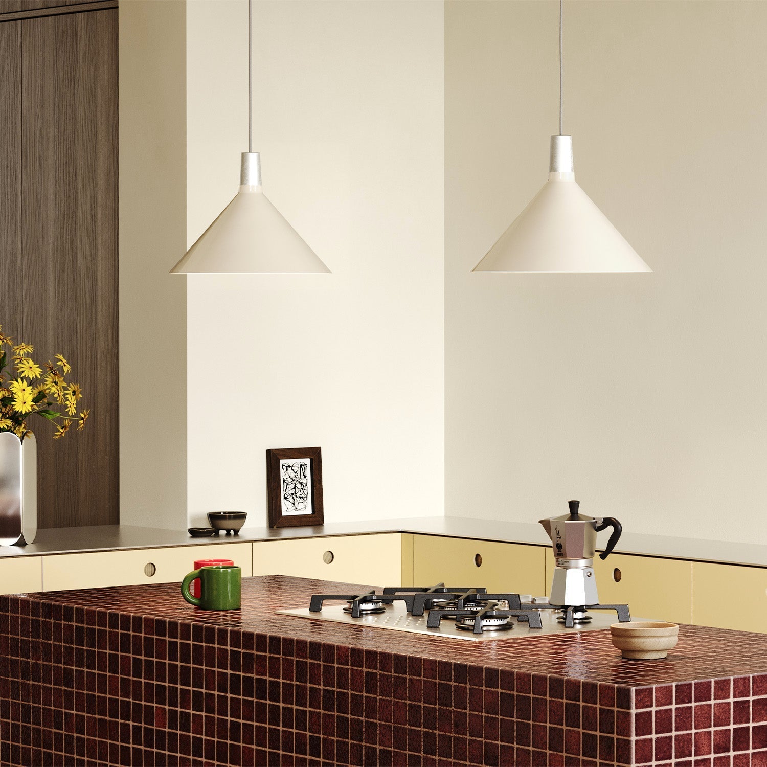 Tala Bower Pendant Light, Medium, in Oyster White + Sphere IV — angled view