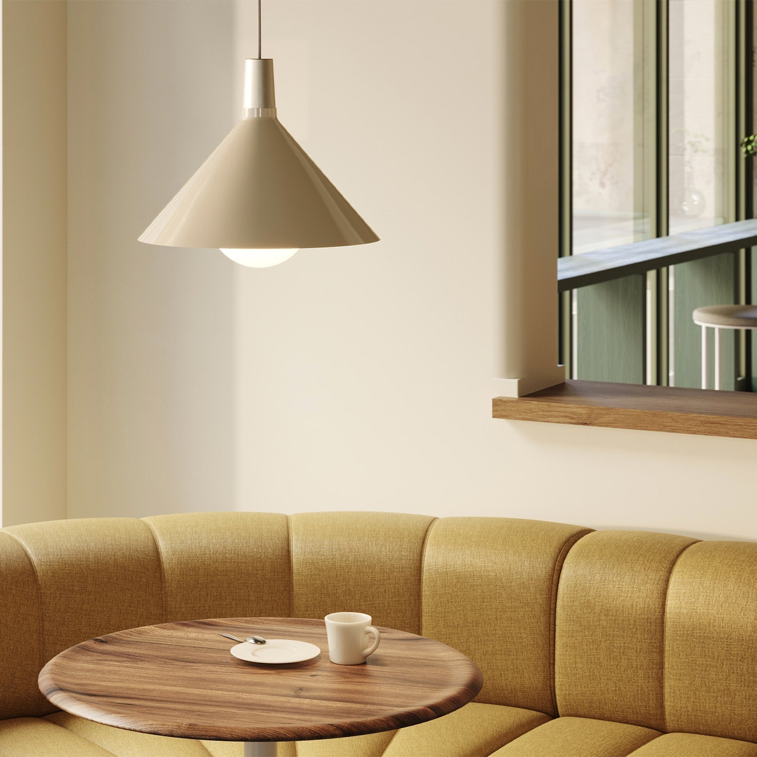 Tala Bower Pendant Light, Medium, in Oyster White + Sphere IV — side view