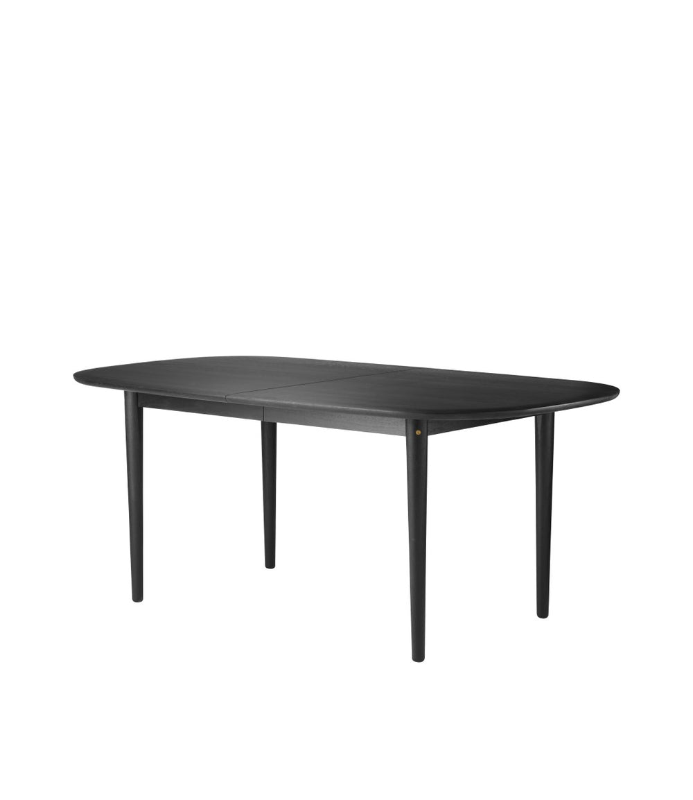 FDB Møbler C63E2TIL Bjørk Dining table With 2 Extension Leaf in black-stained solid oak