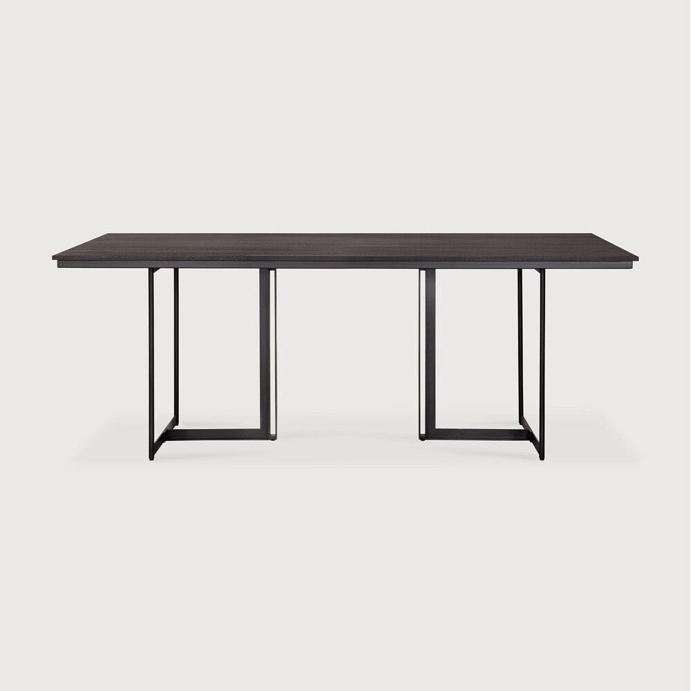 Ethnicraft Tacet Dining Table 78.5 in, dark brown FSC-certified teak top on a black metal base