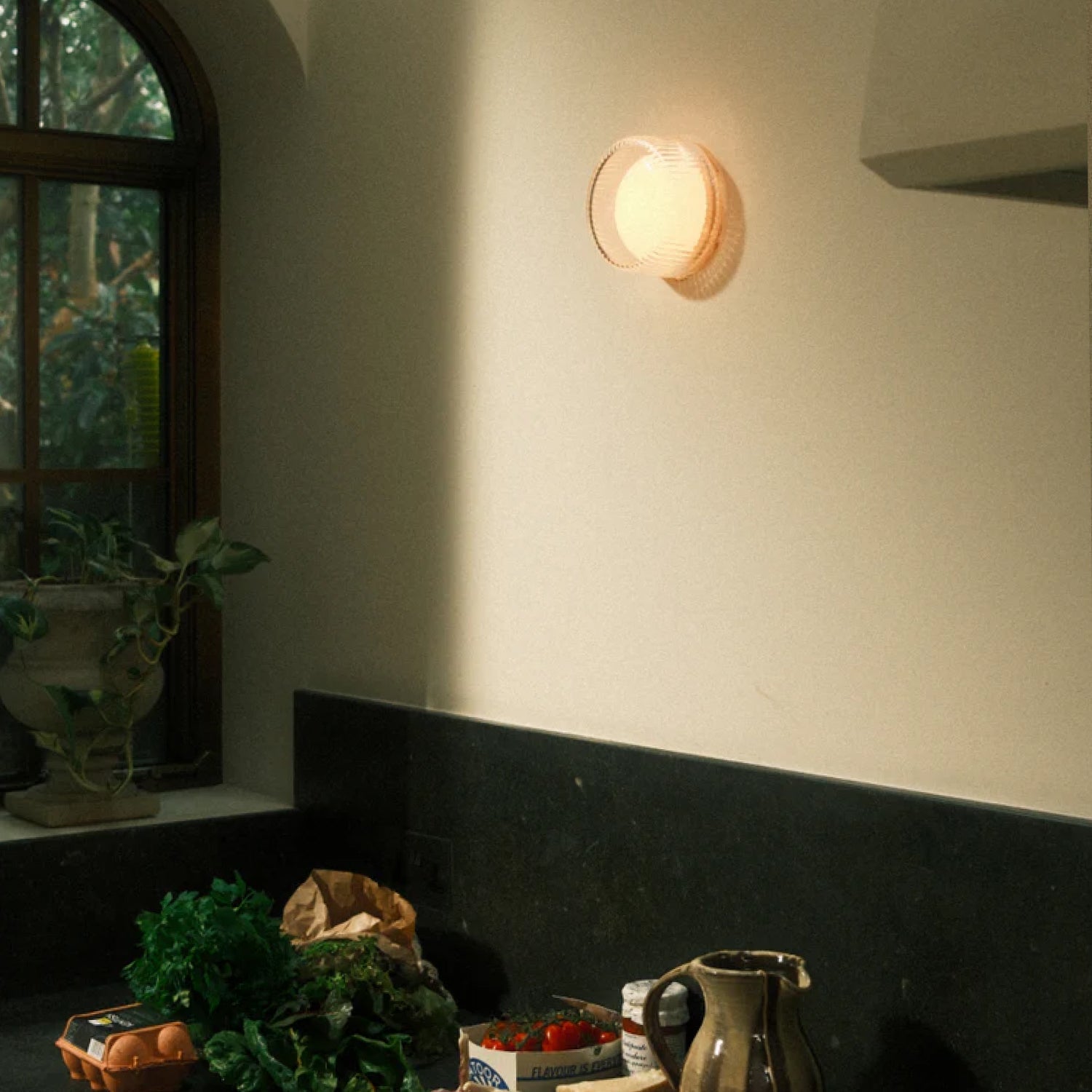 Firth Wall Light in White, styled interior setting, view 1