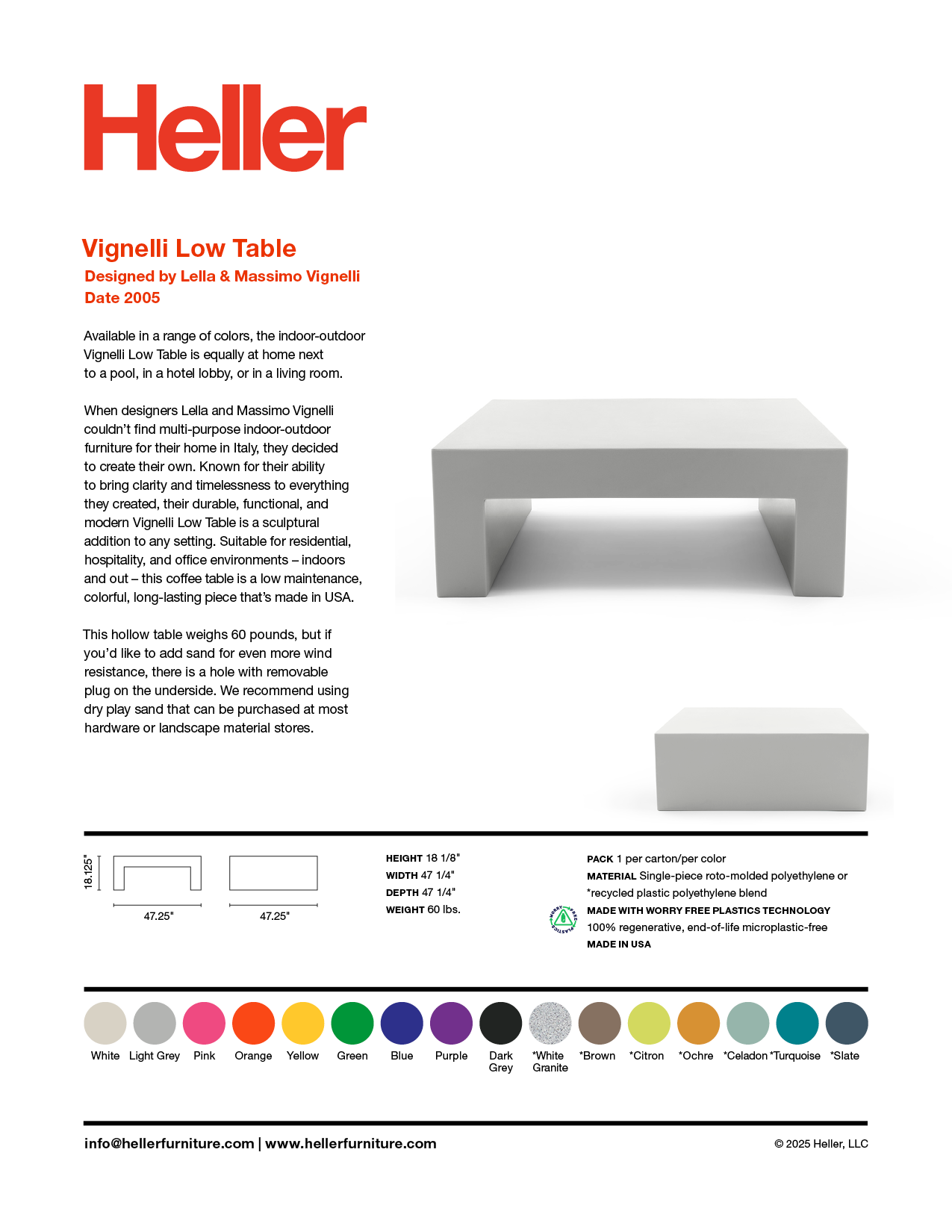 Heller Vignelli Table, recyclable polyethylene, designed by Massimo Vignelli