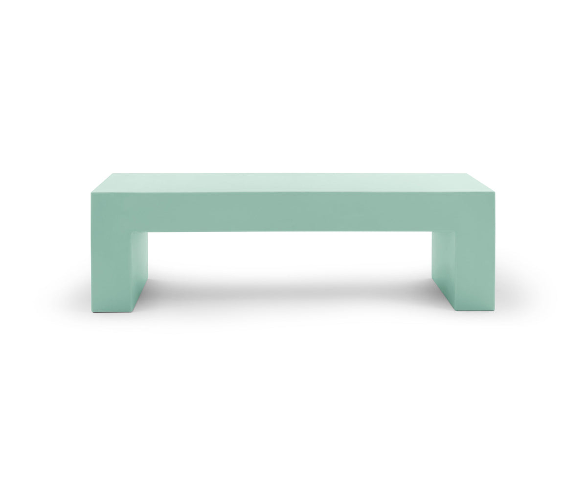 Heller Vignelli Bench, Medium 60 in., in Celadon, recyclable polyethylene, designed by Massimo Vignelli