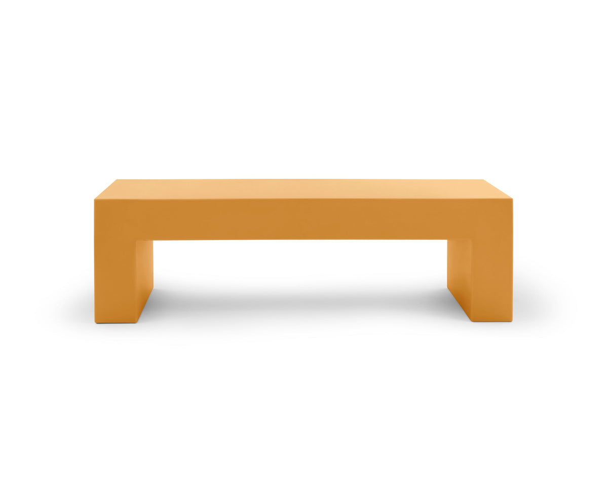 Heller Vignelli Bench, Medium 60 in., in Ochre, recyclable polyethylene, designed by Massimo Vignelli