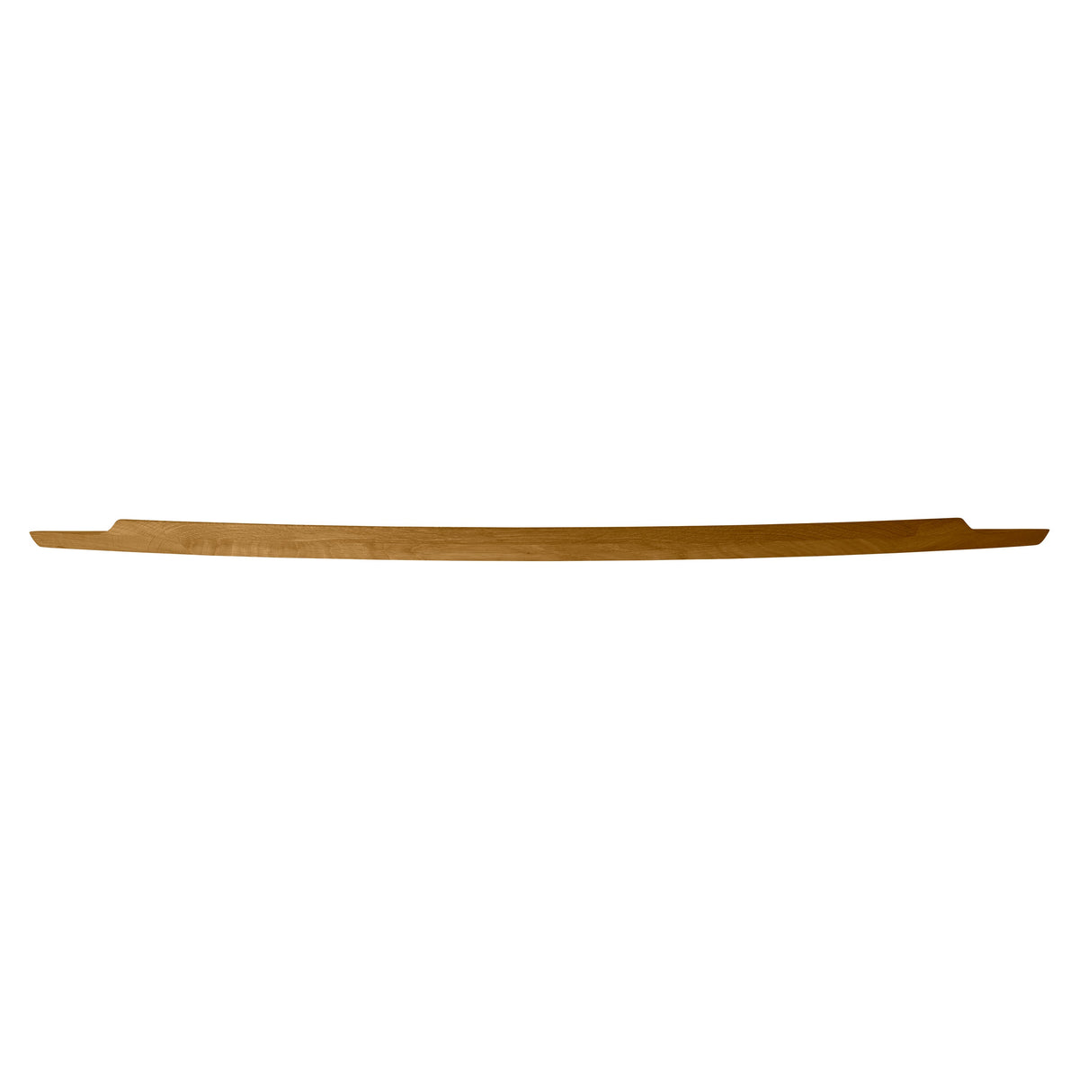 Front view of the Aakjaer Arcus Shelf Large in natural oiled oak, showing its slim 2 in profile