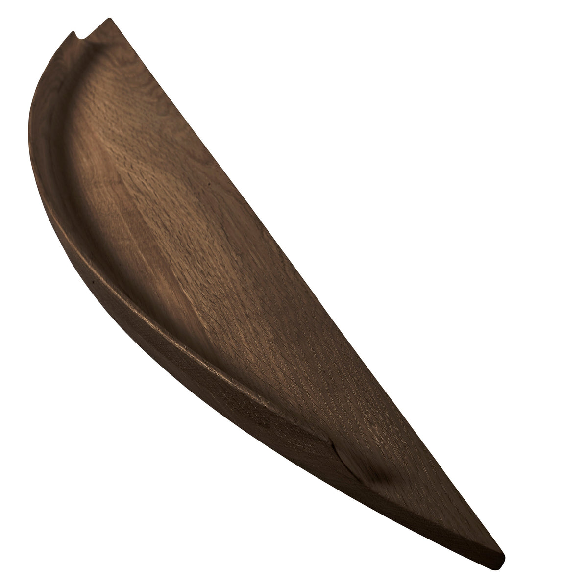 Aakjaer Arcus Shelf Large in smoked oak, seen from above to show its tapering arc