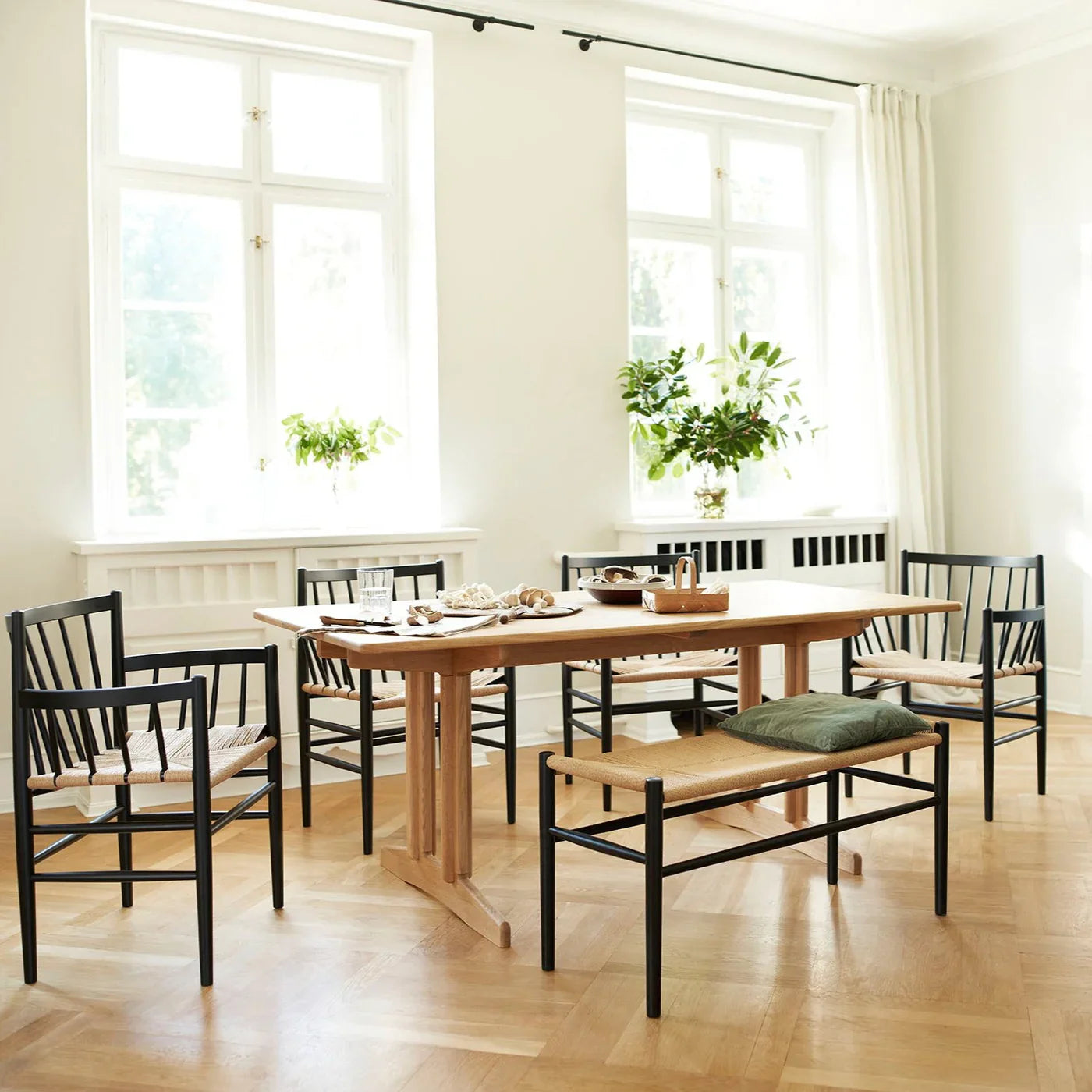 FDB Møbler Piano benchled in jet black solid oak, designed by Jørgen Bækmark