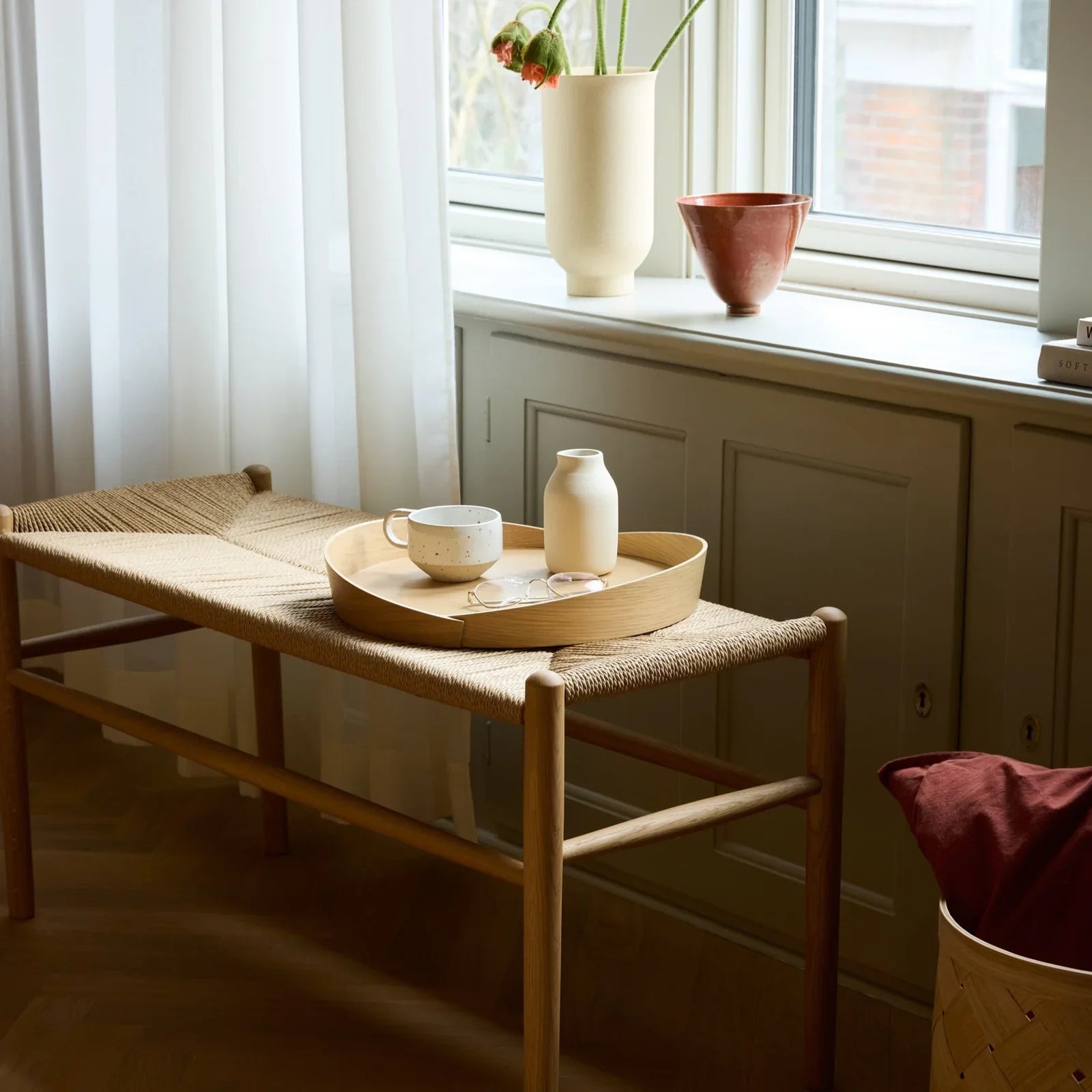 FDB Møbler Piano benchled in natural solid oak, designed by Jørgen Bækmark