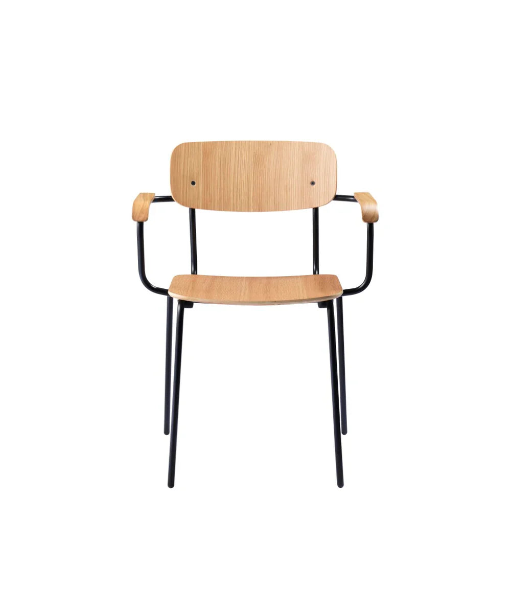 FDB Møbler Holmen Stackable chair w armrests in solid oak, designed by Jakob Thau