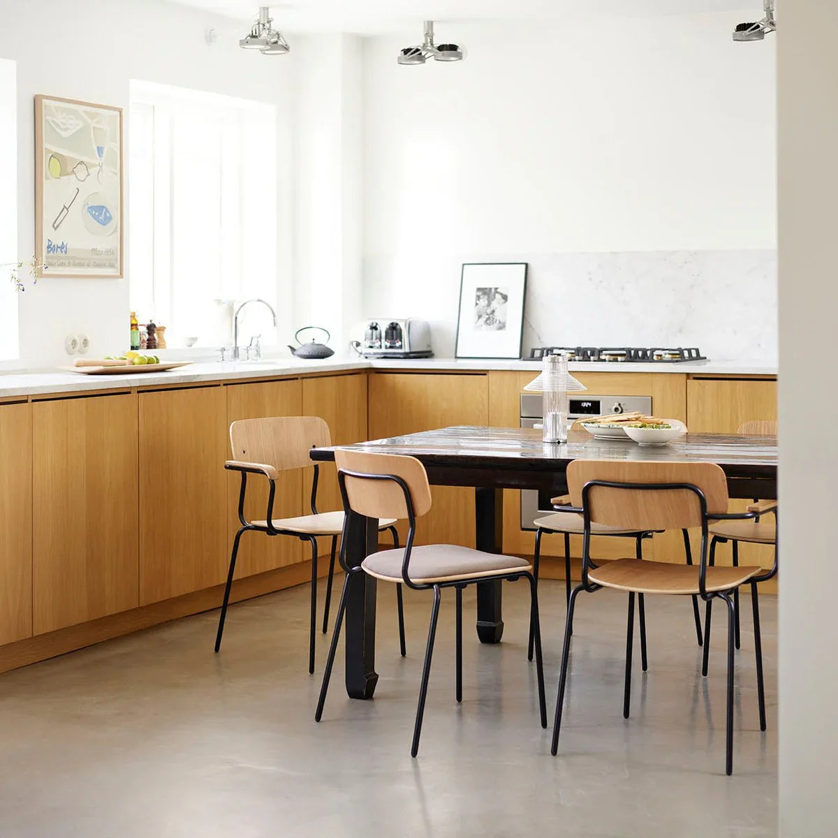 FDB Møbler Holmen Stackable chair w armrests in solid oak, designed by Jakob Thau
