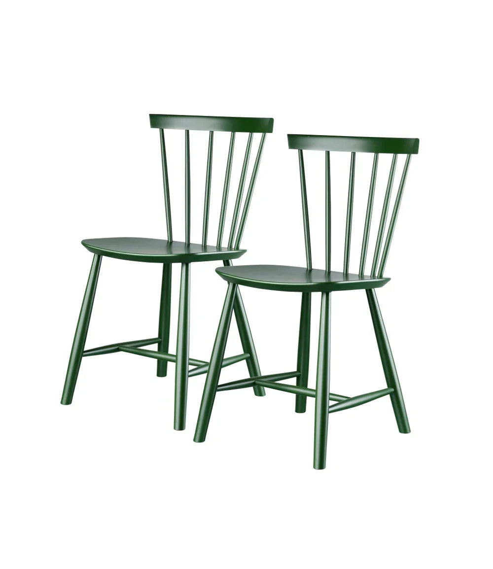 FDB Møbler Chair Set of 2 in solid beech (bottle green), designed in 1955 by Poul M. Volther