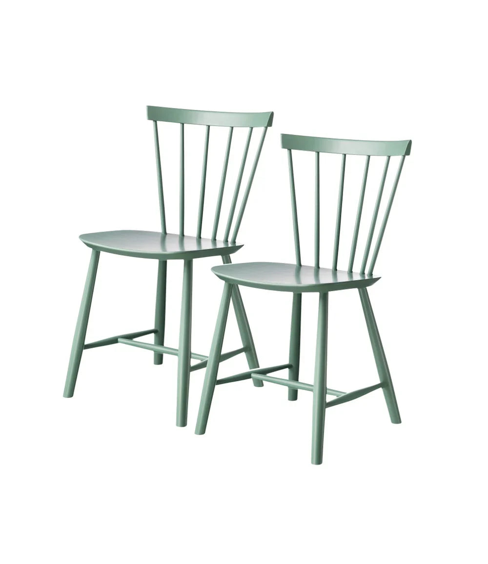 FDB Møbler Chair Set of 2 in solid beech (dusty green), designed in 1955 by Poul M. Volther