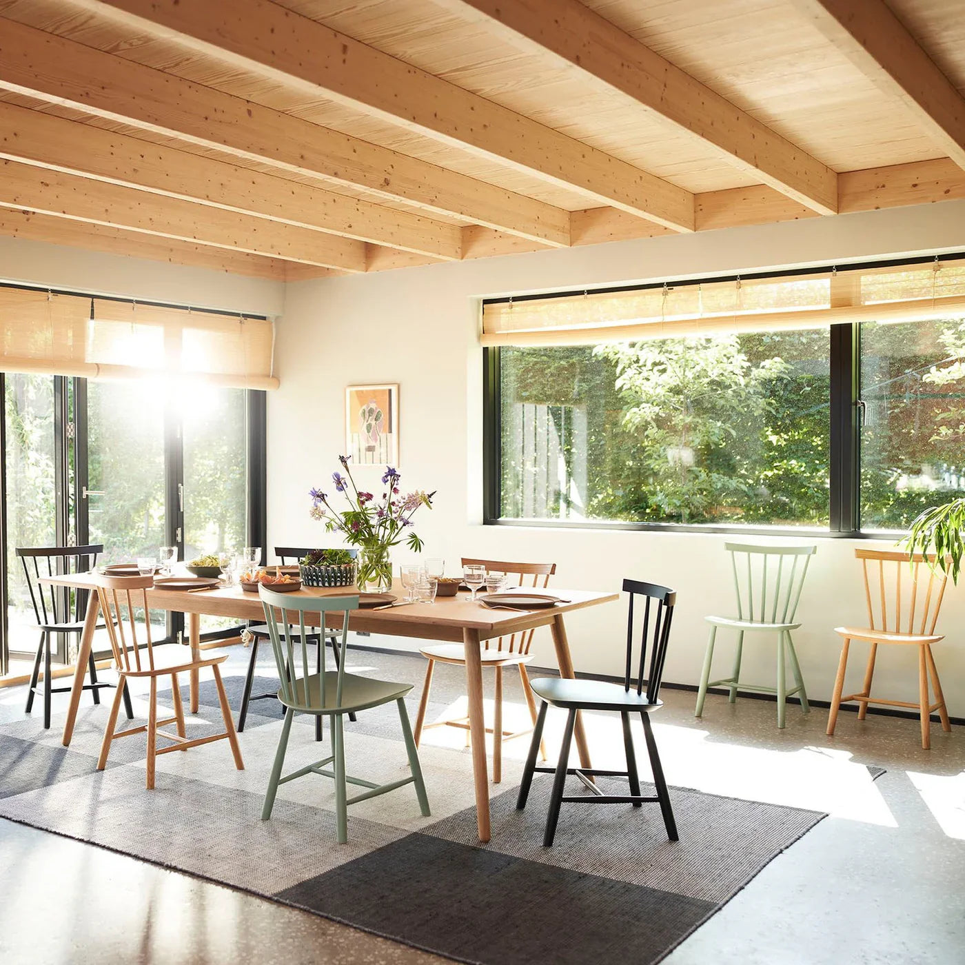FDB Møbler Chair Set of 2 in solid beech (dusty green), designed in 1955 by Poul M. Volther