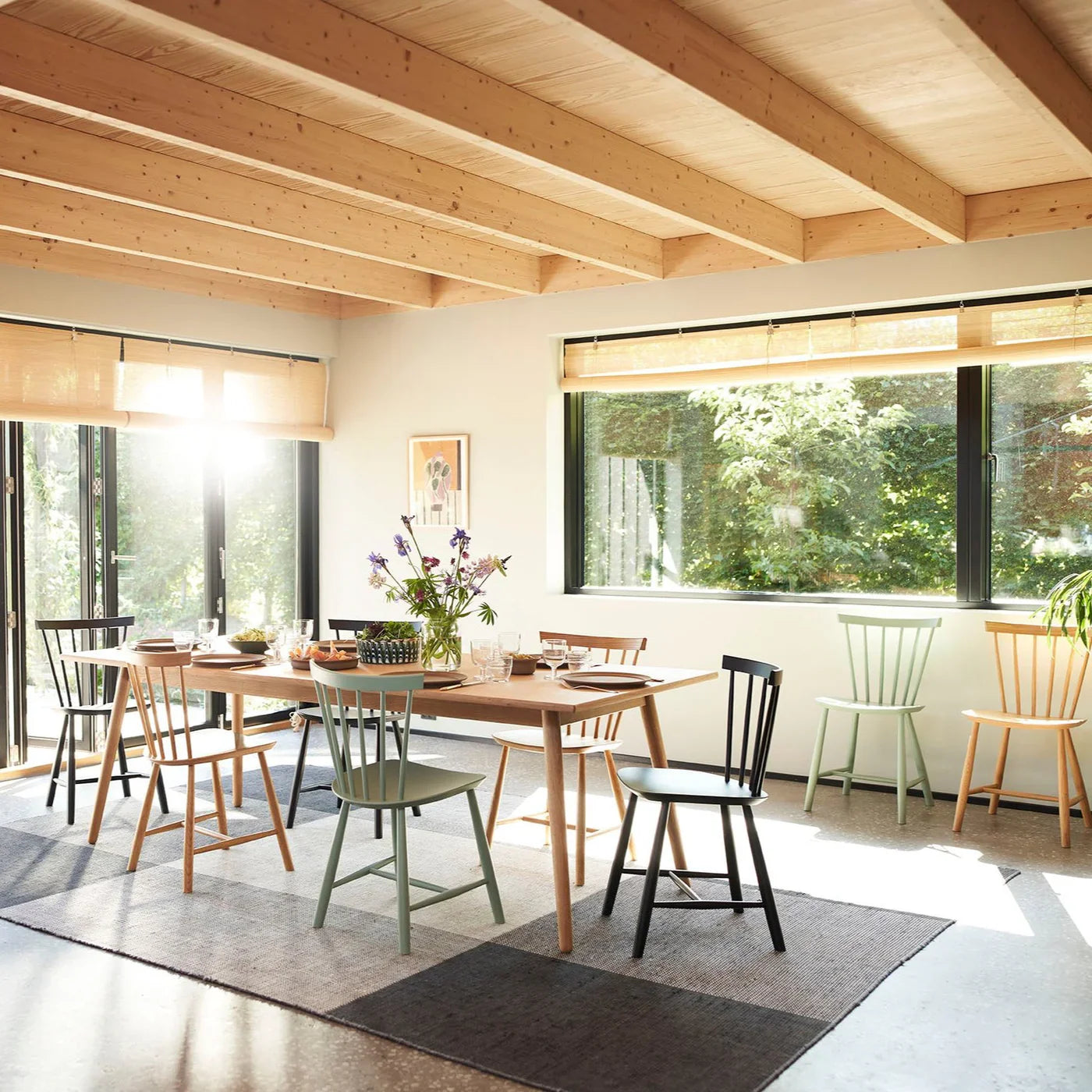 FDB Møbler Chair Set of 2 in solid oak, designed in 1955 by Poul M. Volther, a Danish mid-century cooperative design