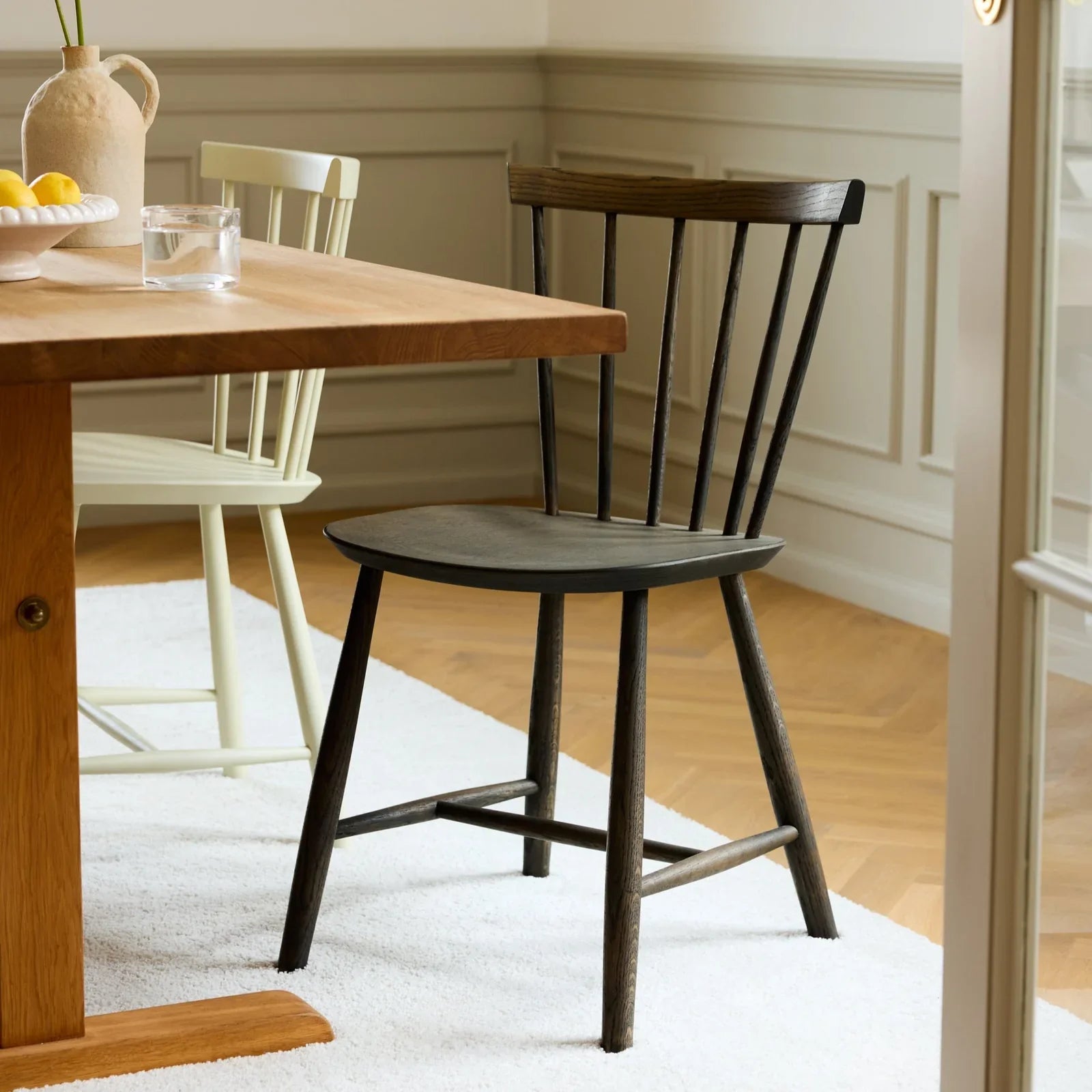 FDB Møbler Chair Set of 2 in smoked solid oak (smoked grey), designed in 1955 by Poul M. Volther