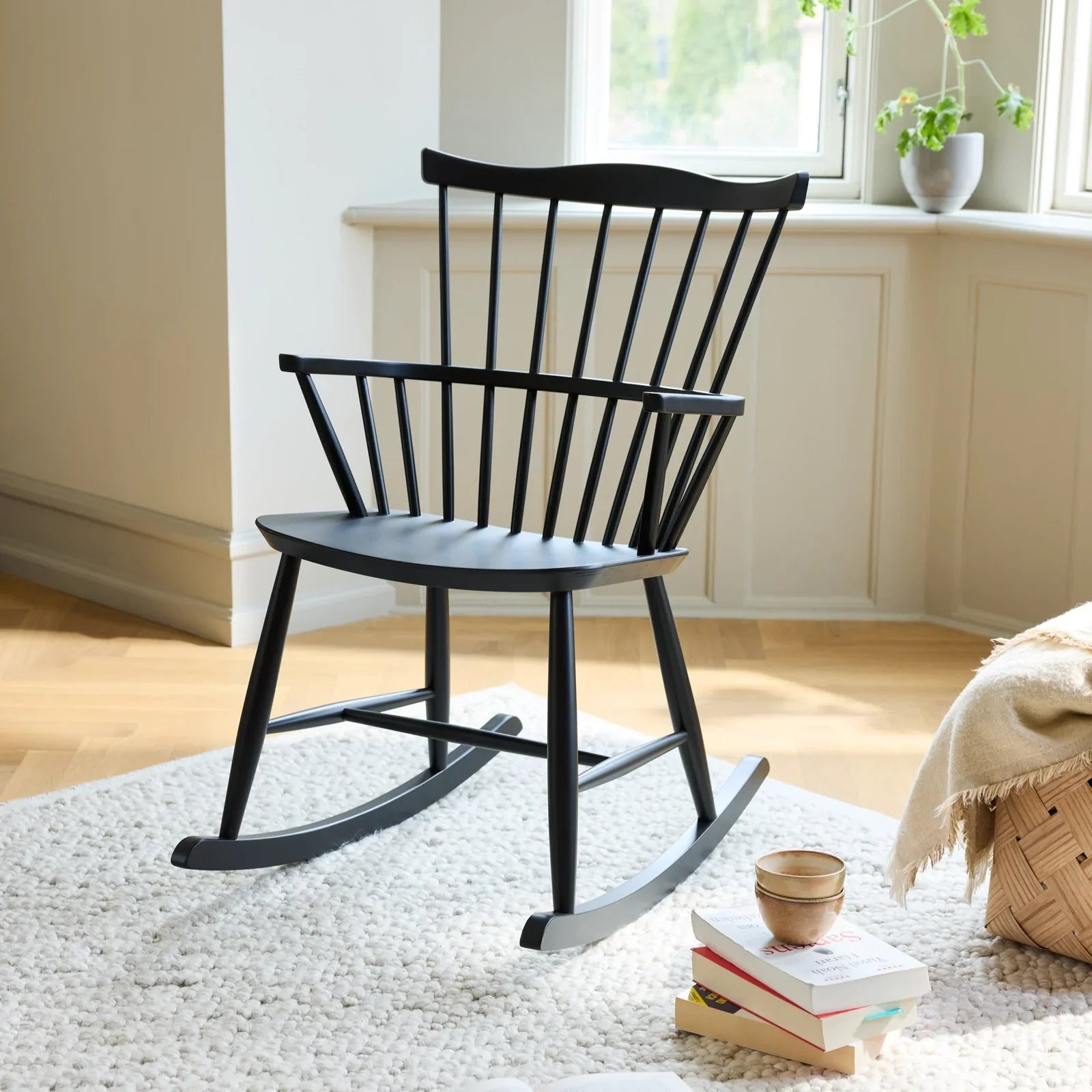 FDB Møbler Rocking chair in jet black solid beech, designed by Børge Mogensen