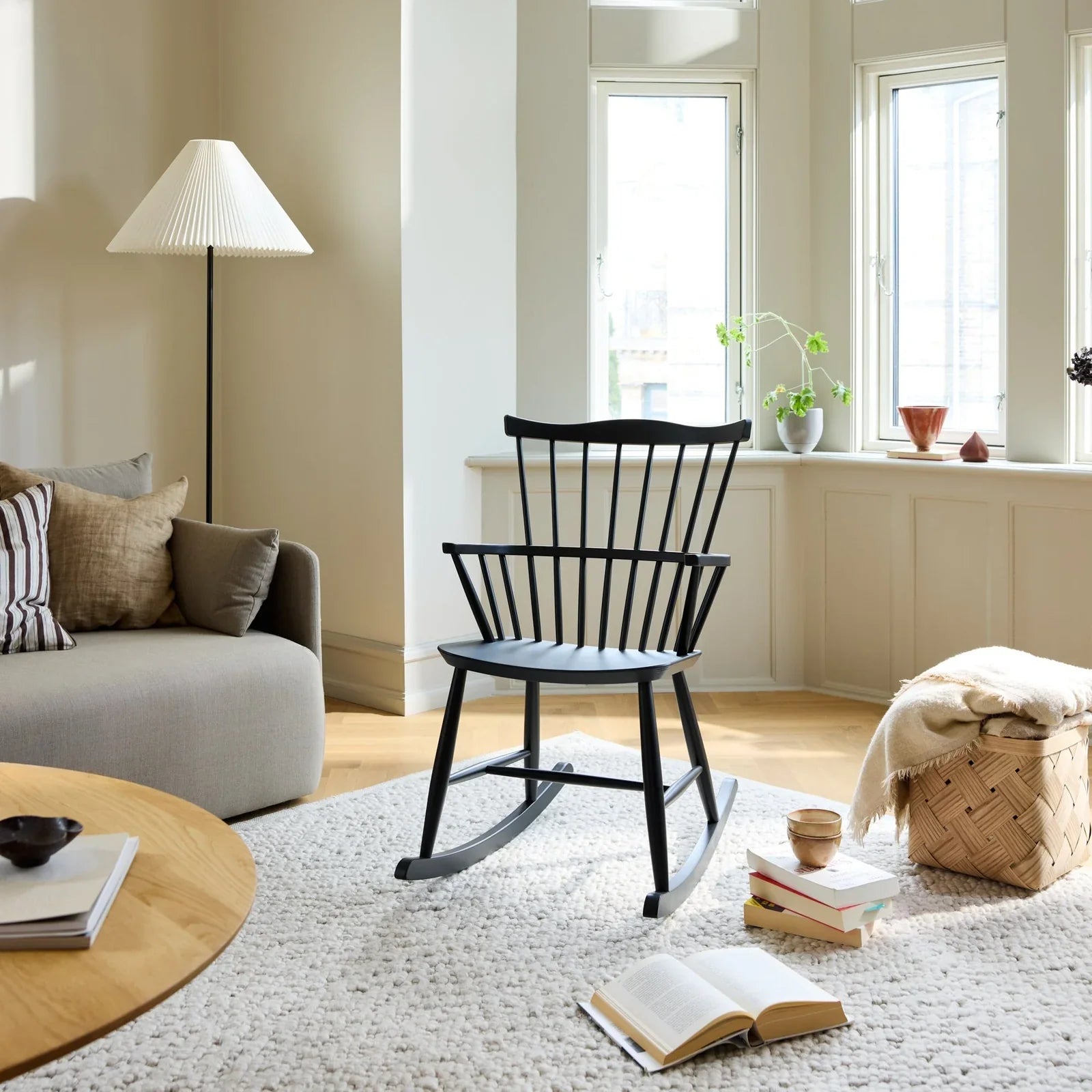 FDB Møbler Rocking chair in jet black solid beech, designed by Børge Mogensen