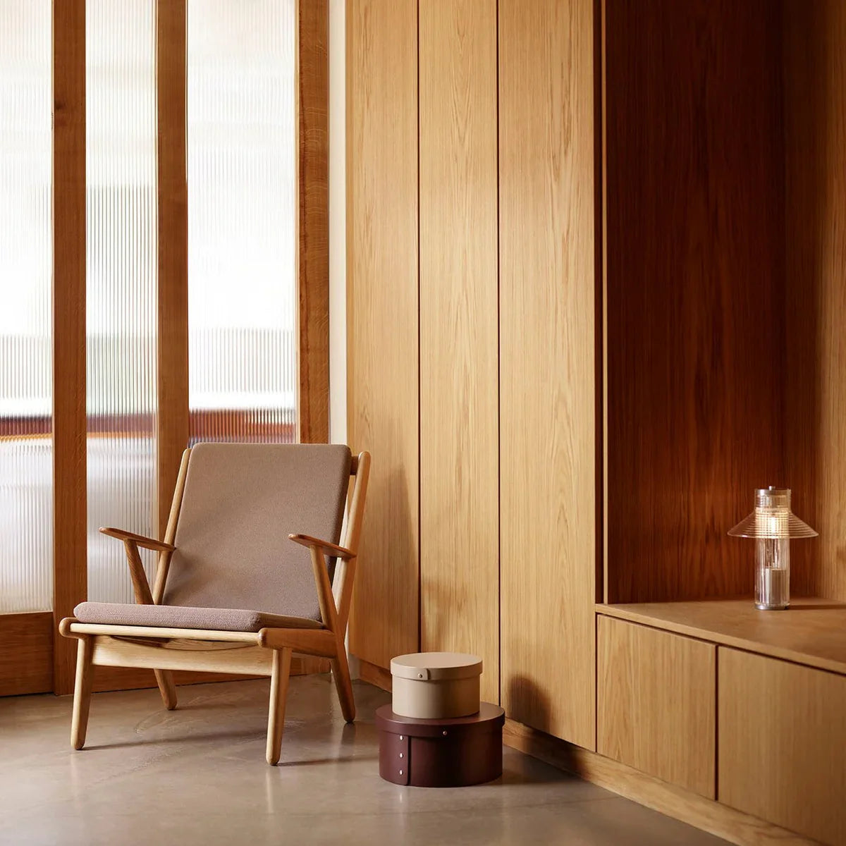 FDB Møbler Armchair in solid oak (taupe), designed by Poul M. Volther