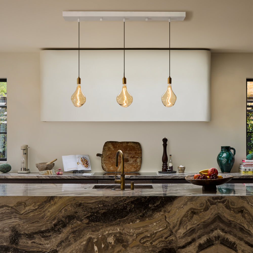 Tala Linear Triple Pendant in Brass, kitchen lifestyle photo
