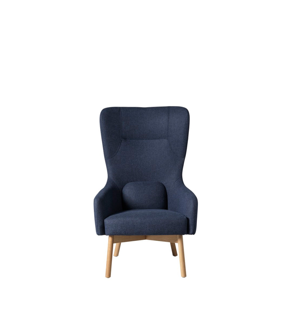 FDB Møbler Gesja Wing chair in solid oak (dark blue)