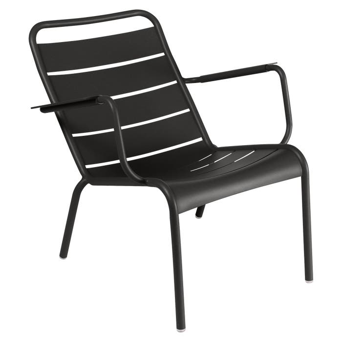 Fermob Luxembourg Low Armchair in Liquorice powder-coated steel, the Luxembourg garden chair from France