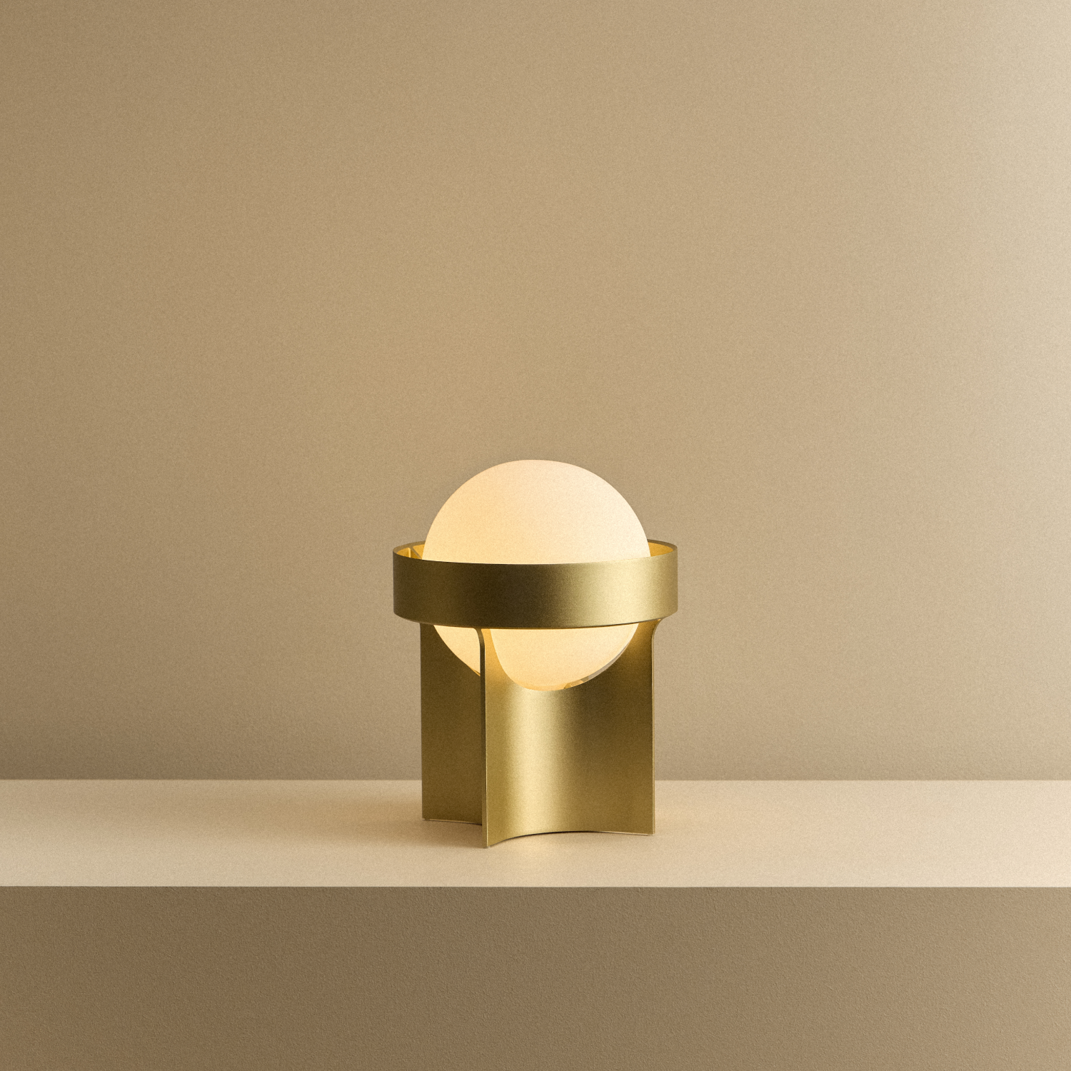 Loop Table Lamp in Gold, illuminated
