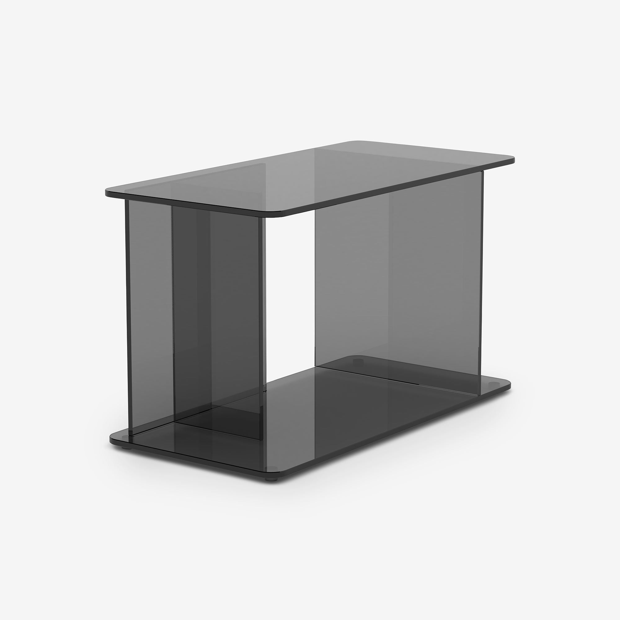 Lucent Large Side Table in Smoke tempered glass, angle view