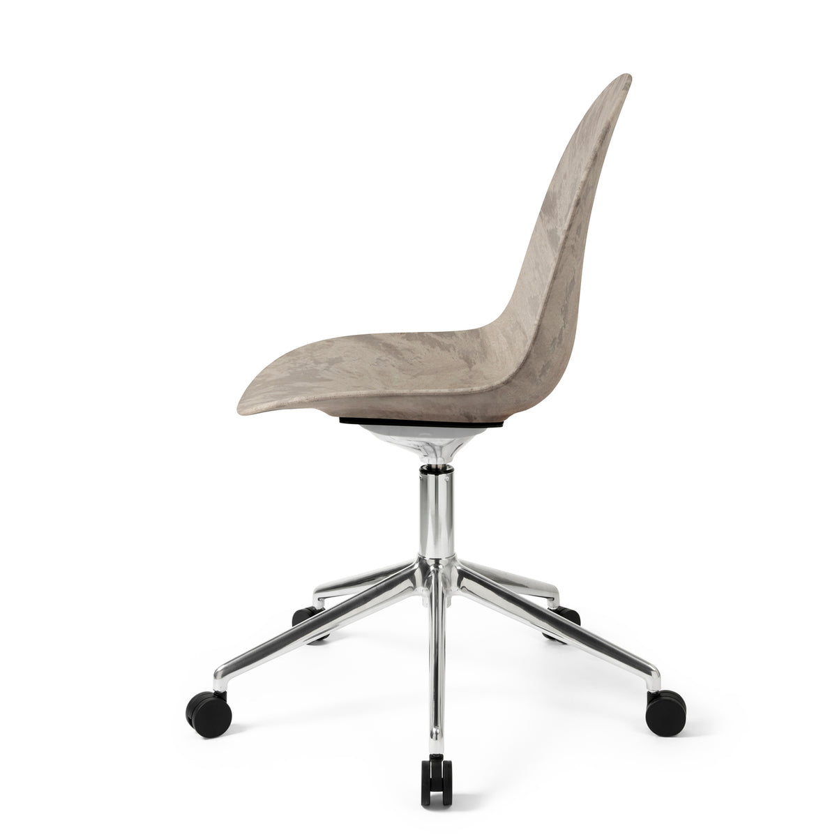Mater Eternity Swivel Chair with Wheels in Wood Waste Grey, Matek shell on a recycled aluminum base