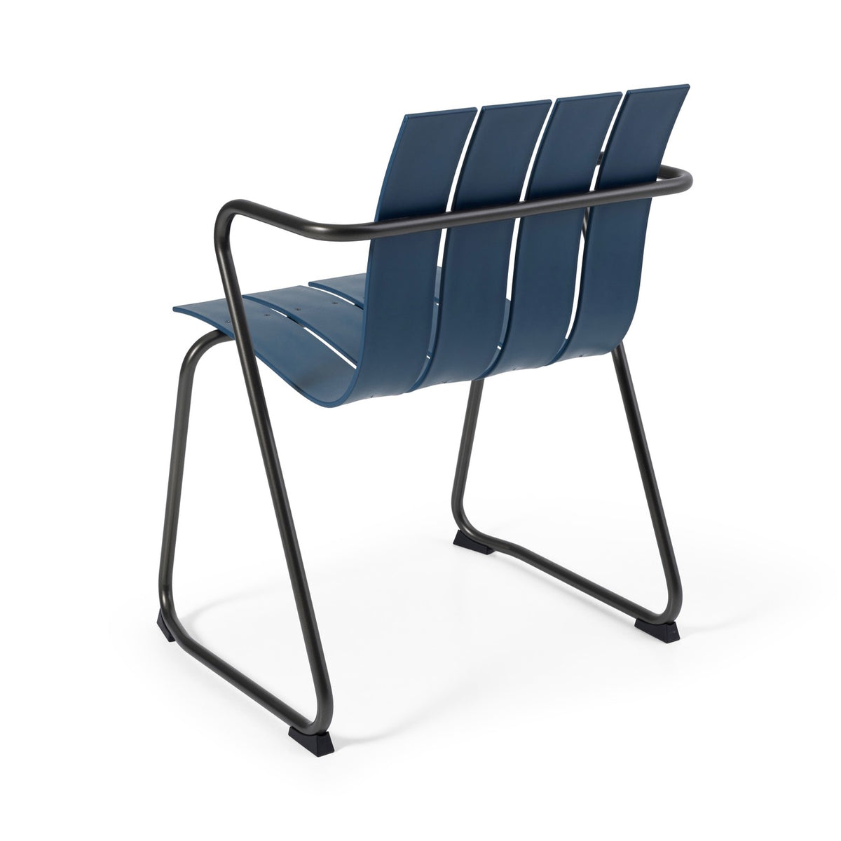 Mater Ocean Chair in Dusty Blue, rear view, slats of recycled plastic waste