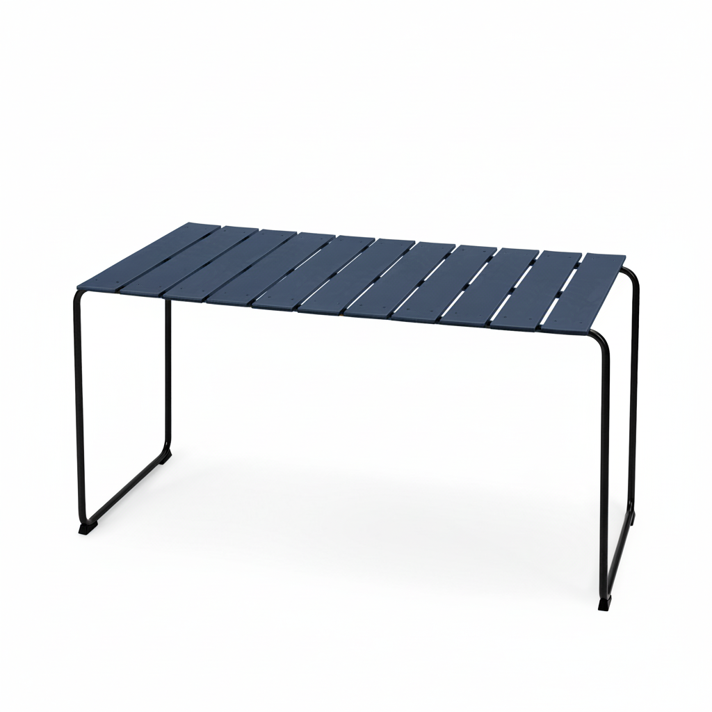 Mater Ocean 4 Person Dining Table in Dusty Blue, recycled post-consumer e-waste plastic
