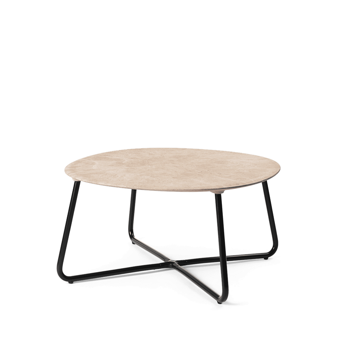 Mater Lily Lounge Table in Wood Waste Grey, front view, Matek recycled composite