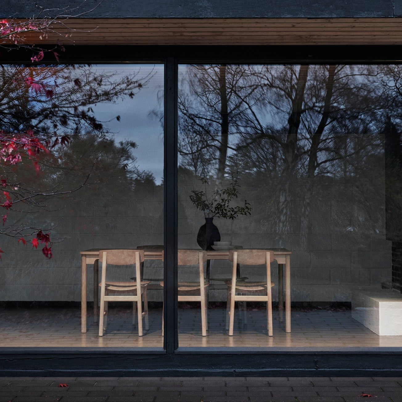 Mater Conscious Table in solid wood, designed by Jorgen Moller, styled in a dining room