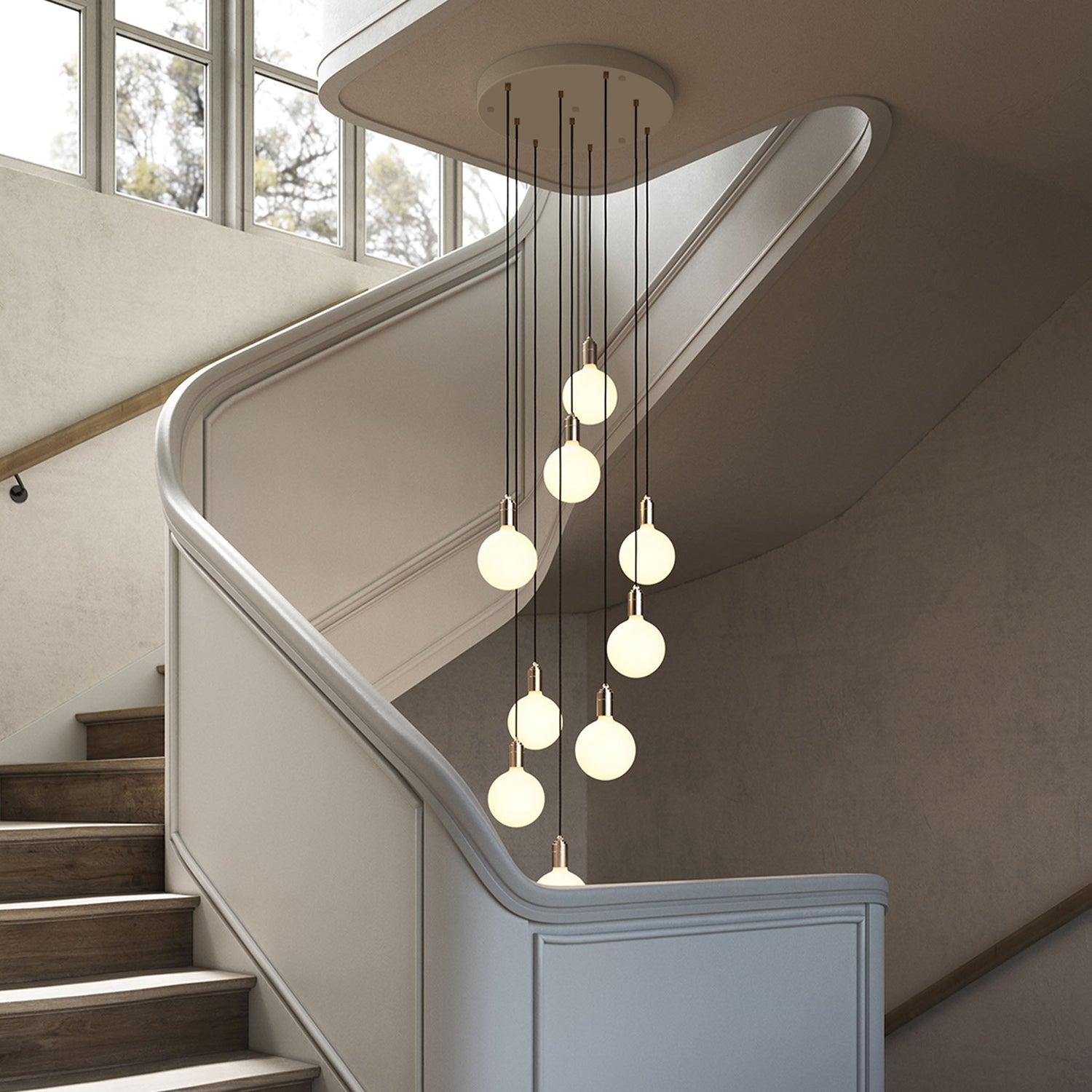 Tala Nine Pendant in Brass with Sphere IV bulbs, rendered