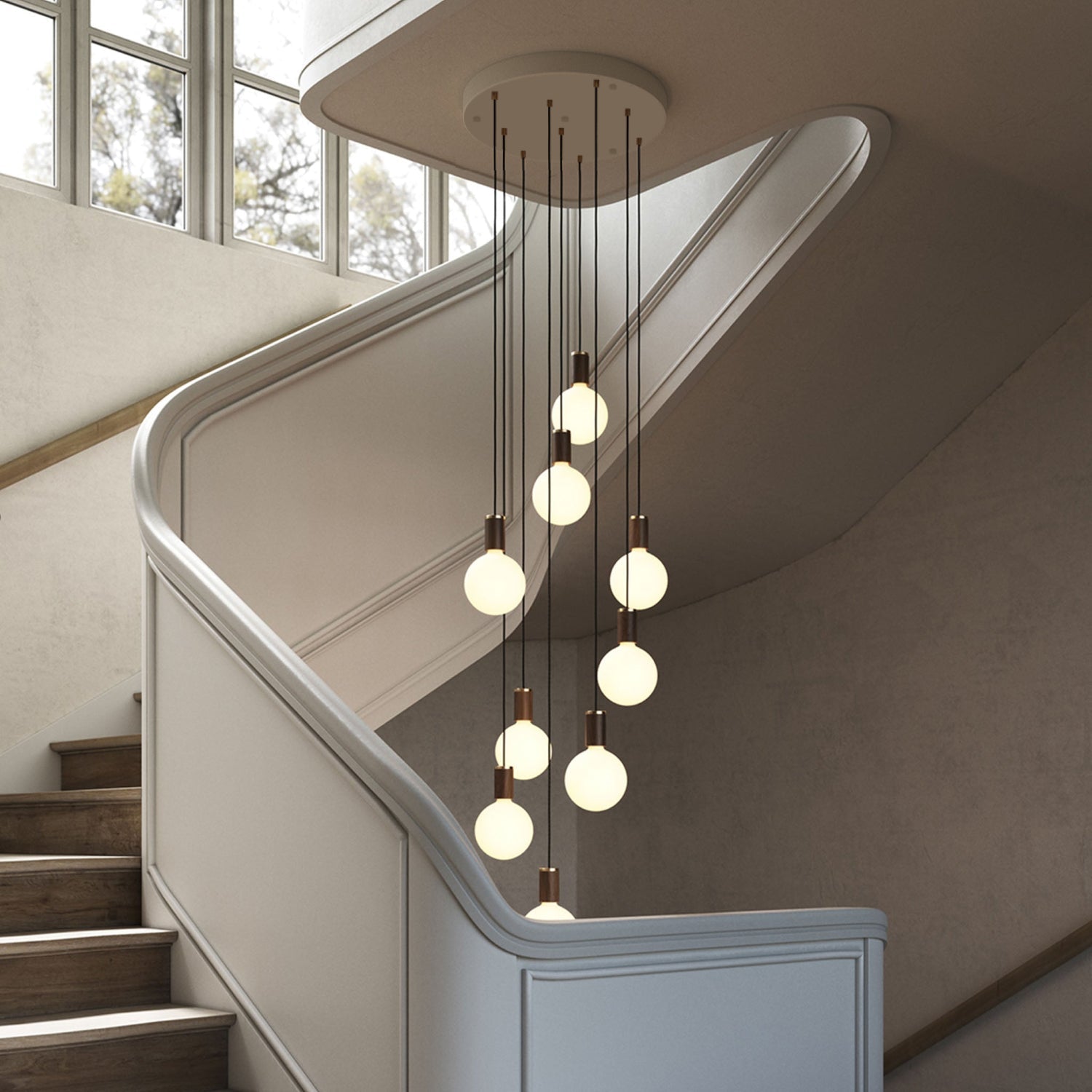Tala Nine Pendant with Sphere IV bulbs, lifestyle shot