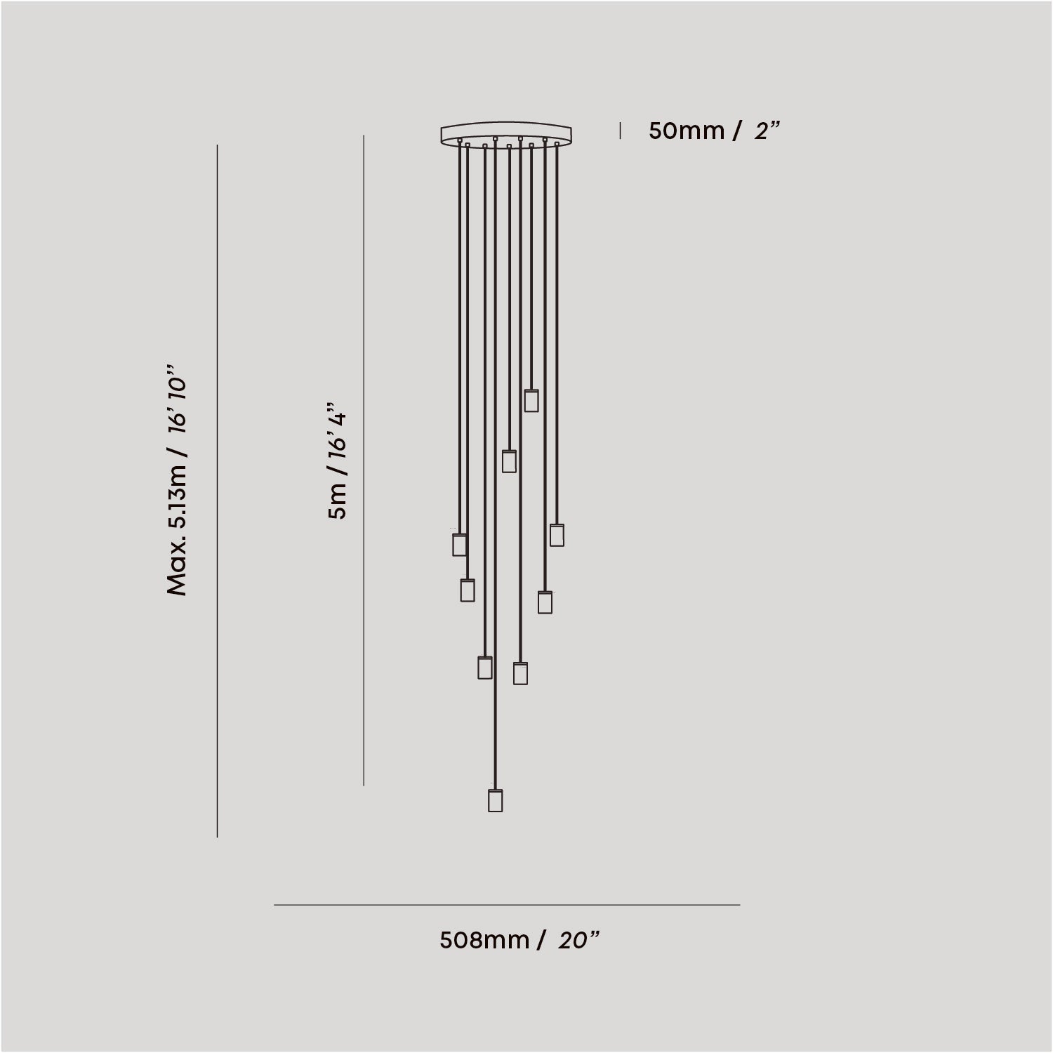 Tala Nine Pendant dimension drawing