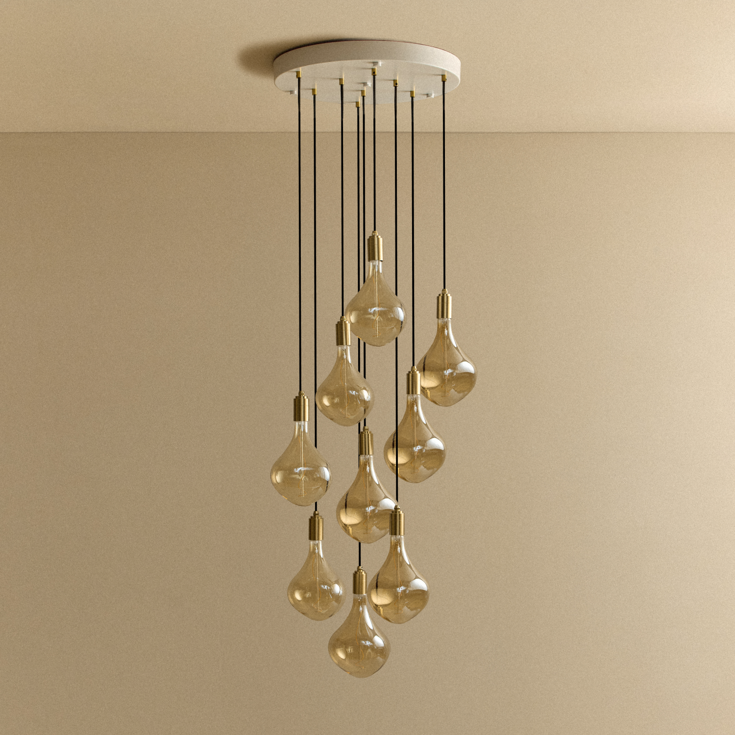 Tala Nine Pendant in Brass with Voronoi II bulbs, unlit