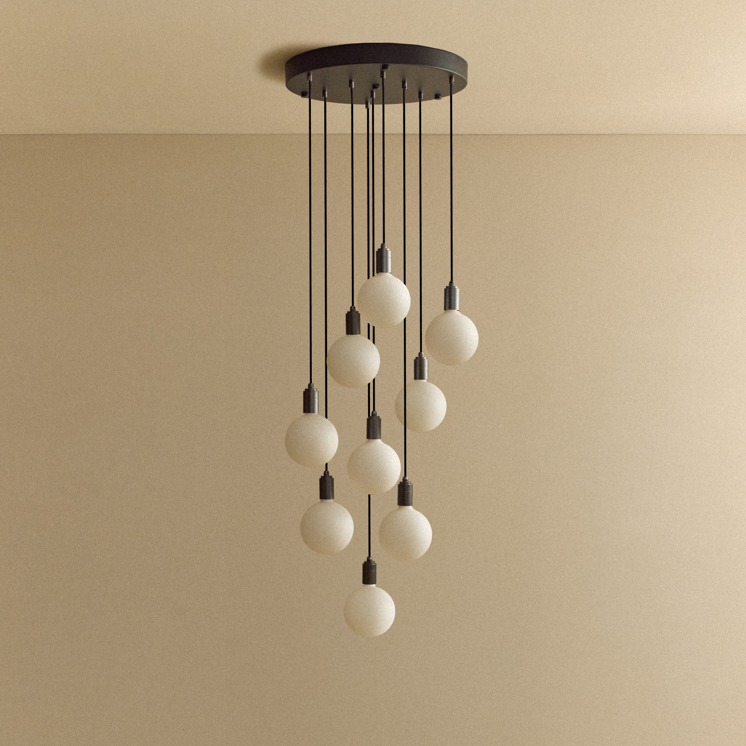 Tala Nine Pendant in Graphite with Sphere IV bulbs, unlit