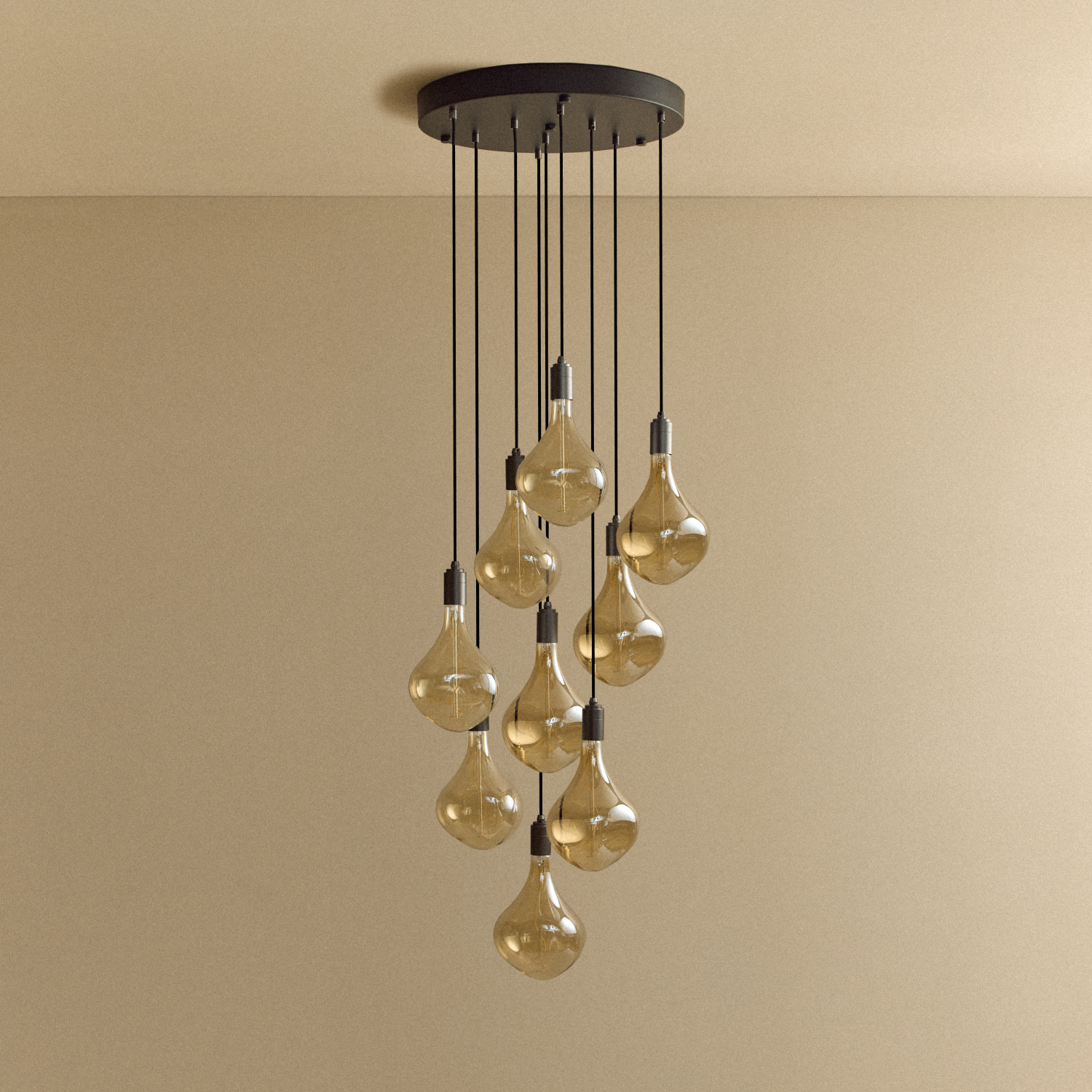 Tala Nine Pendant in Graphite with Voronoi II bulbs, unlit