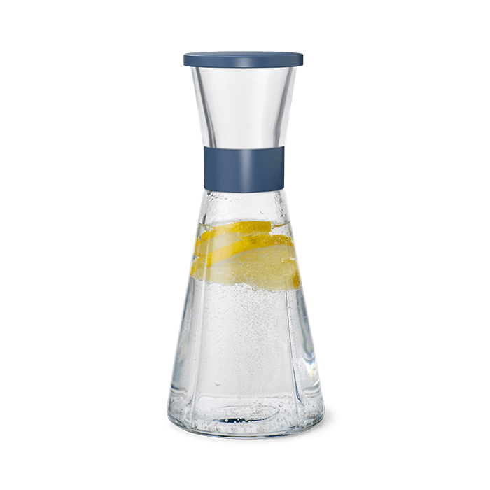 Rosendahl Grand Cru Carafes in ocean blue mouth-blown glass, designed by Erik Bagger, Danish design heritage.