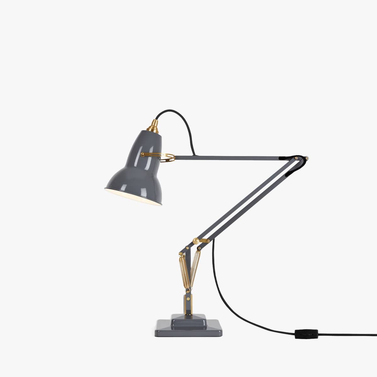 Anglepoise Original 1227 Brass Desk Lamp in Elephant Grey, alternate view, aluminum and brass