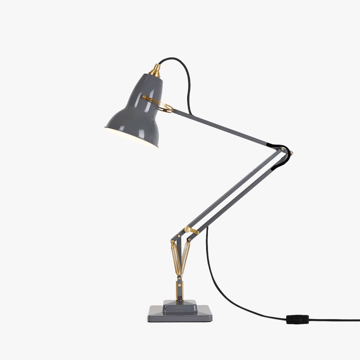 Anglepoise Original 1227 Brass Desk Lamp in Elephant Grey, gloss painted aluminum with brass fittings