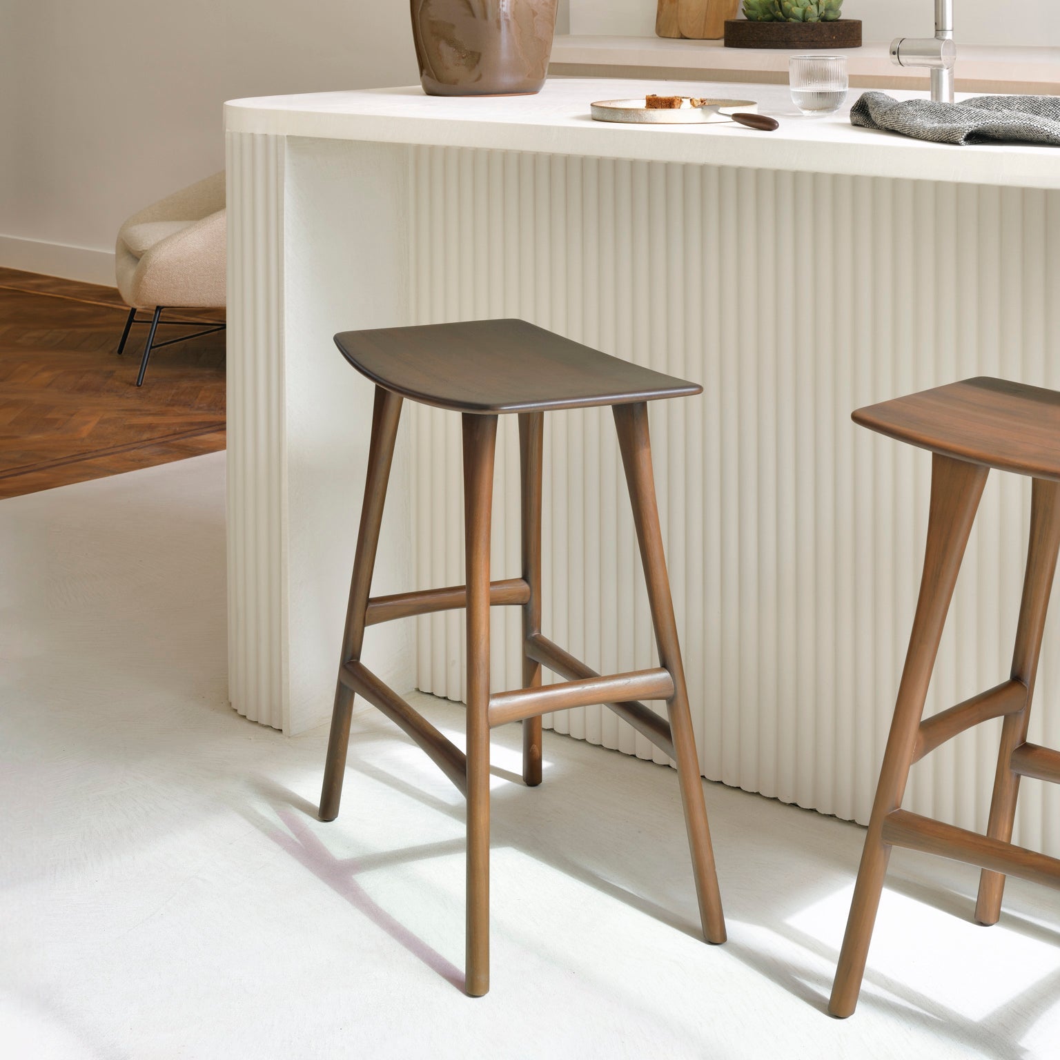 Ethnicraft Osso Bar Stool, FSC-certified solid wood furniture by Belgian brand