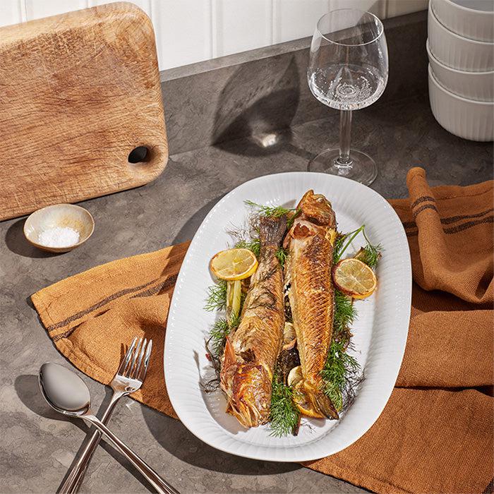 Kähler Hammershøi Serveware in white glazed stoneware, by Hans-Christian Bauer, B Corp certified Danish ceramic since 1839.