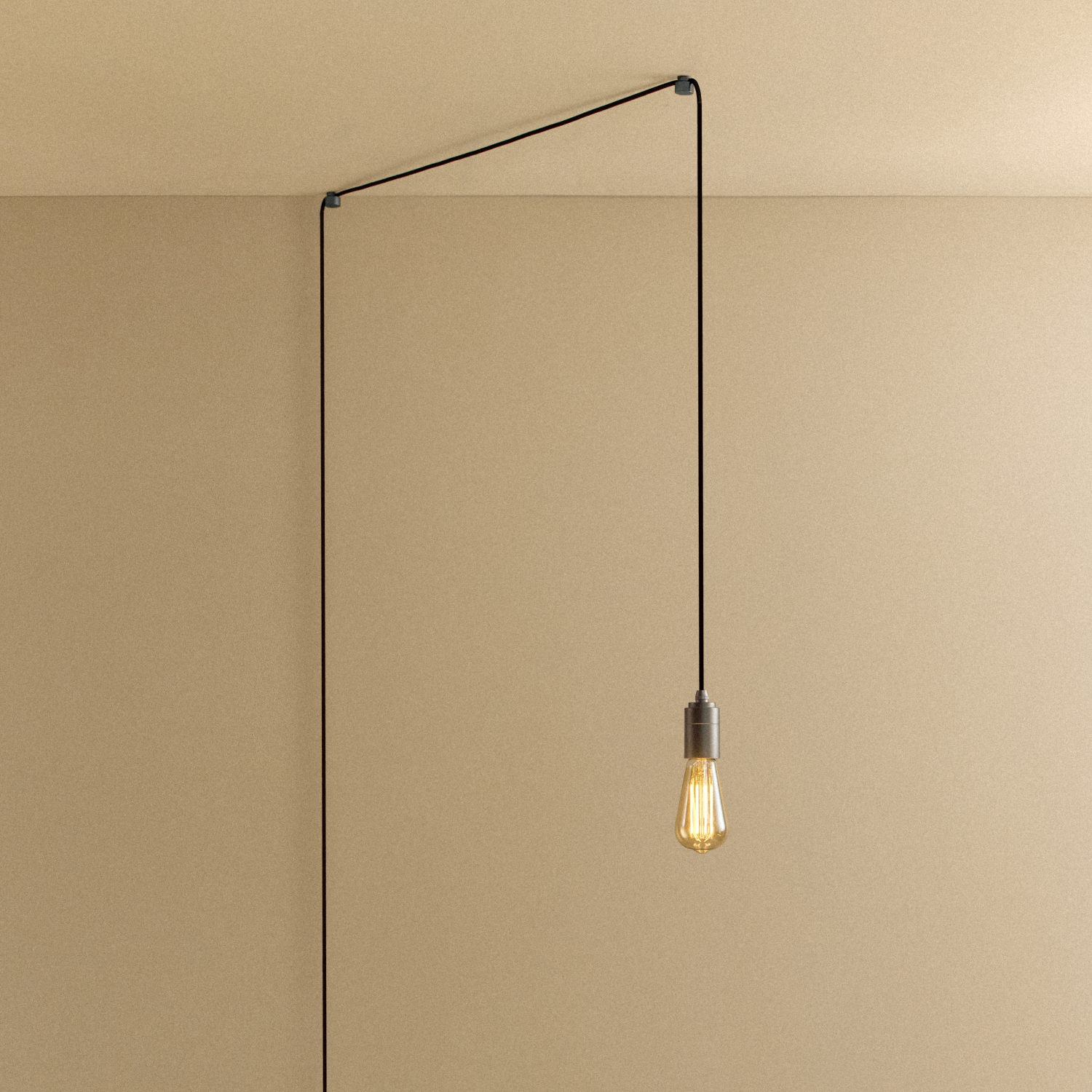 Tala Squirrel Cage Plug-In Pendant in Graphite — studio product shot, bulb on